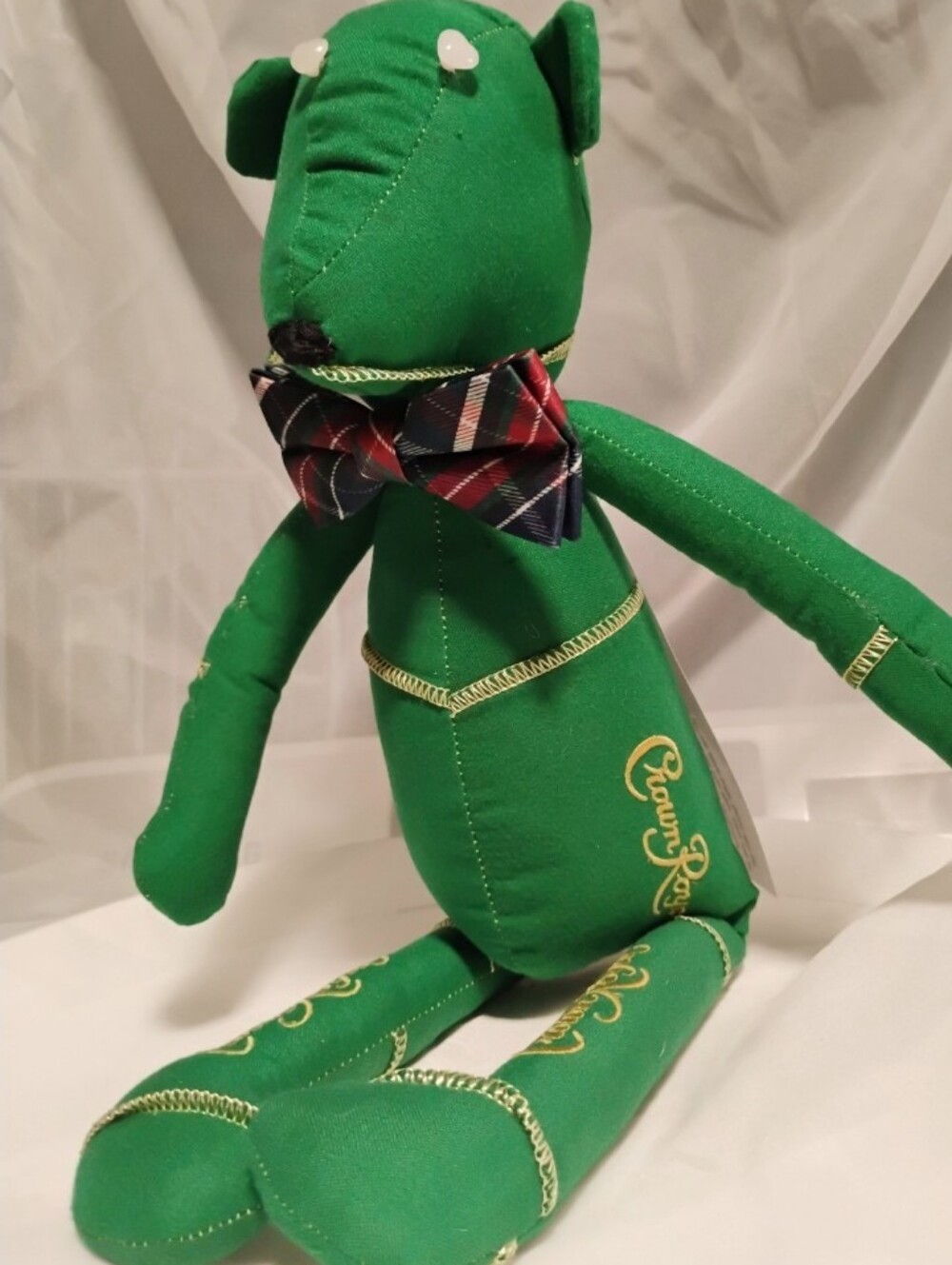 Upcycled Crown Royal Bags Teddy Bear/Handmade/Green With Adorable Bowtie